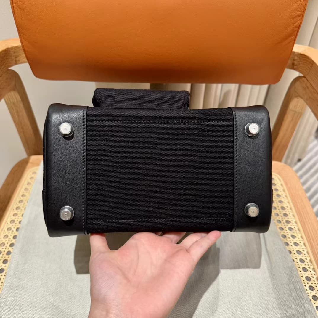 Hermes Birkin Cargo bag 25 Canvas & Swift leather Black Silver Metal WAX High