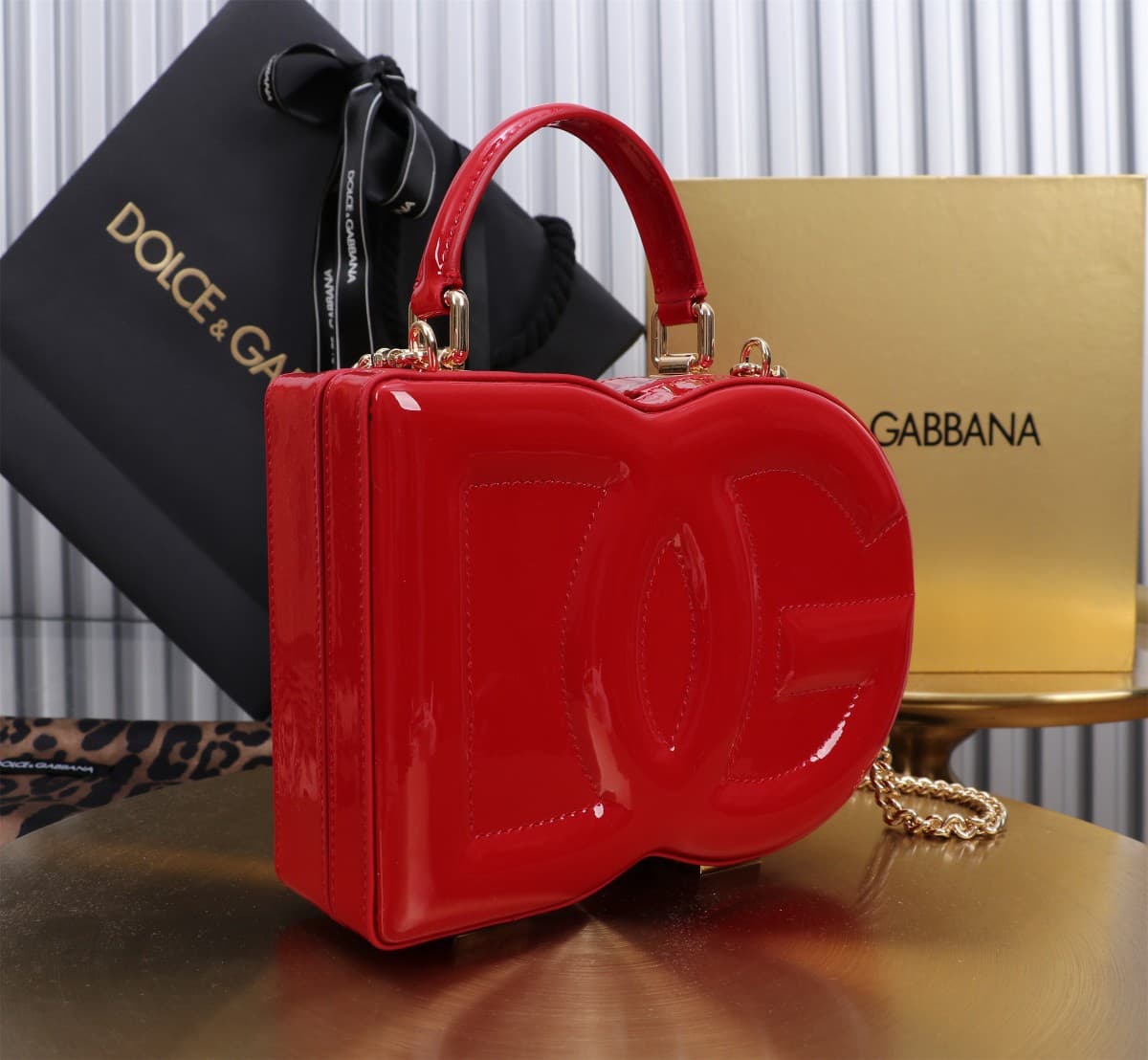 Dolce & Gabbana red patent leather DG Logo handbag high