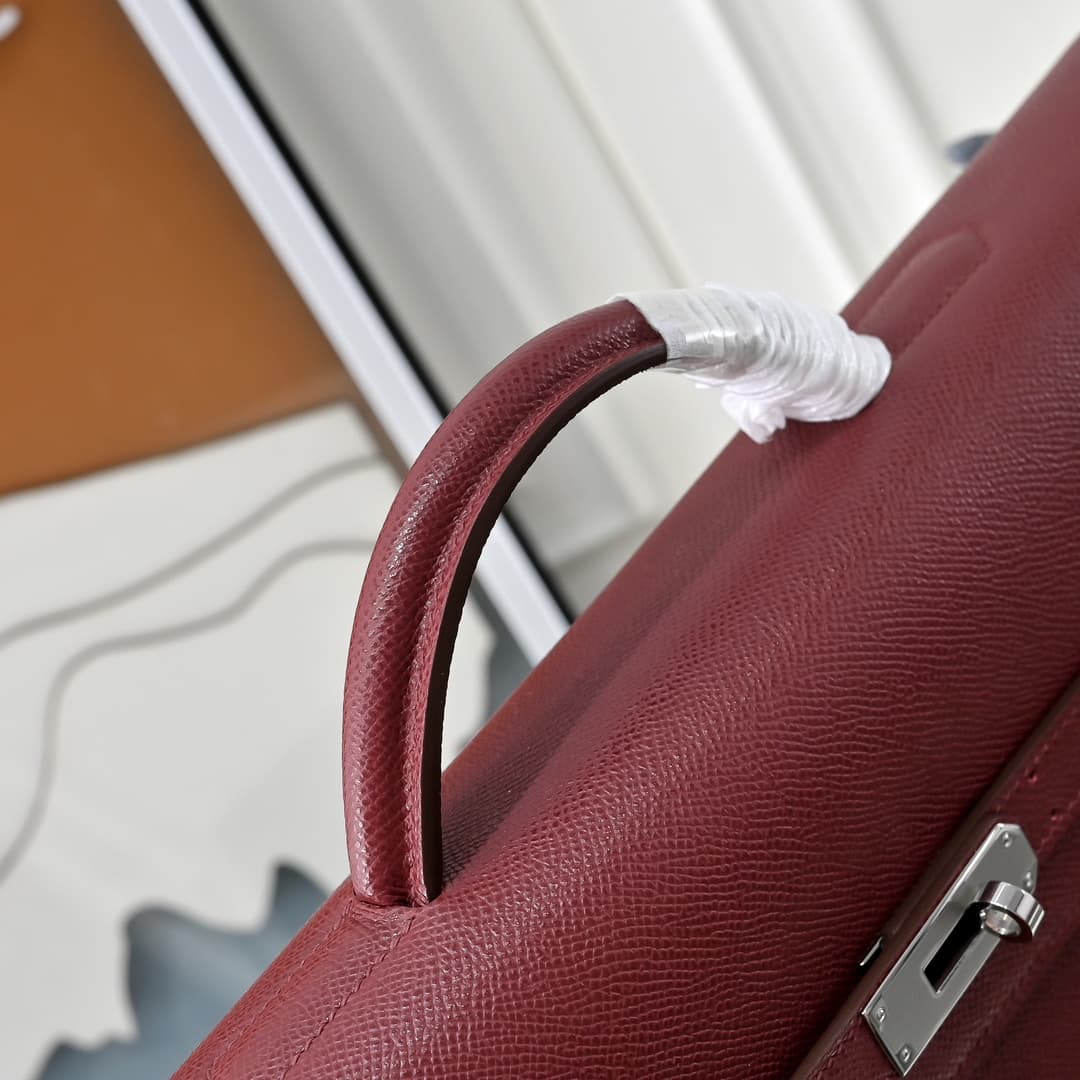 Hermes Kelly depeches Epsom 36 briefcase In Burgundy Silver Metal CalfskIn WAX High