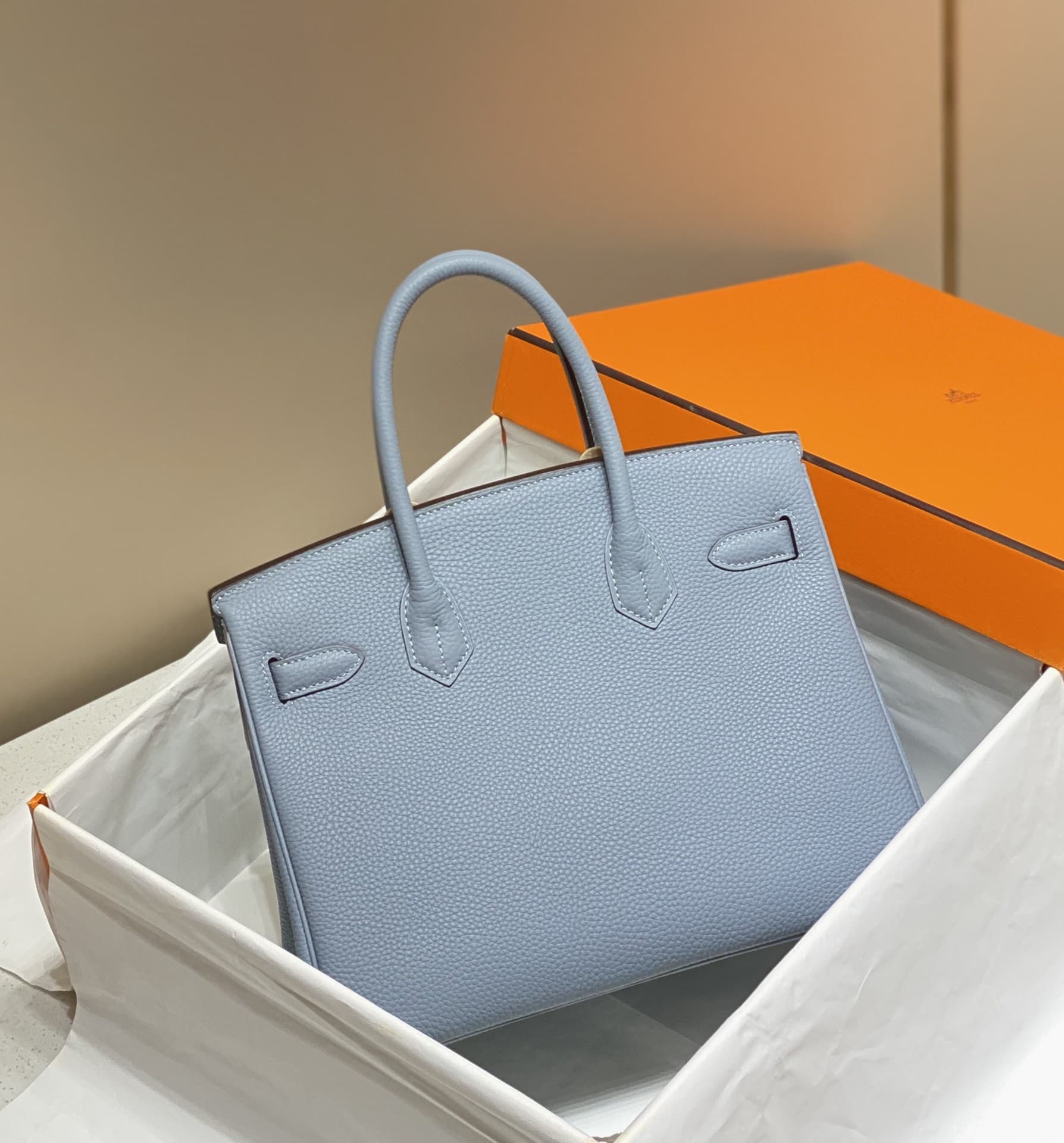 Hermes Birkin 25/30/35cm Bag Calfskin Silver/Gold Metal In Lt-Blue High