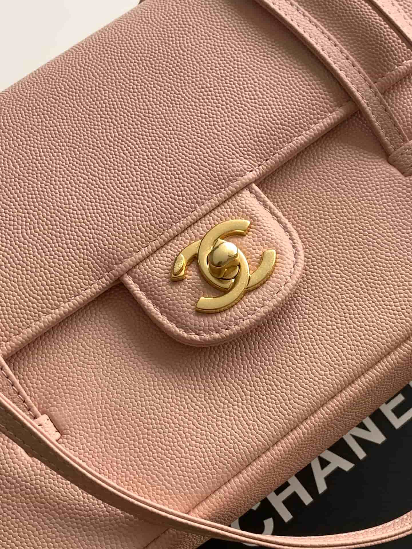Chanel Small Flap Bag Grained Shiny Calfskin & Gold-Tone Metal AS6130 Pink High