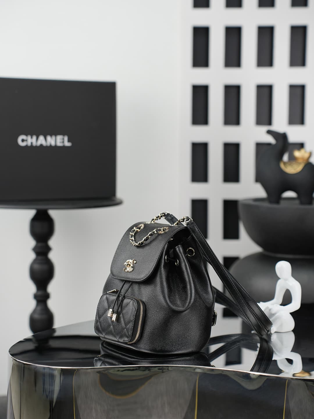 Chanel Mini Business Affinity Duma Backpack Grained Calfskin&Gold-Tone Metal Black AS3530 A
