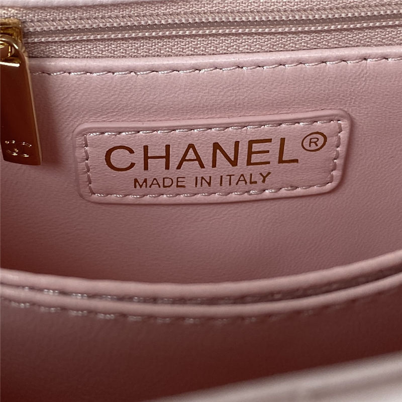 SMALL FLAP BAG WITH TOP HANDLE Grained Calfskin Gold Metal Pink A