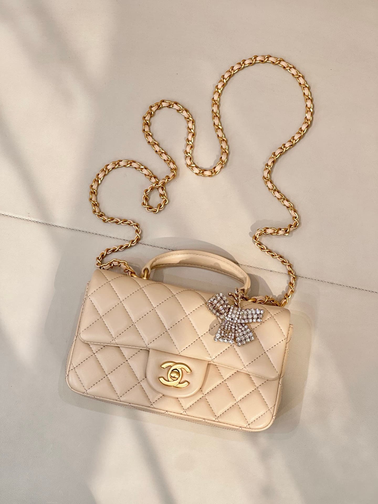 Chanel Mini Classic Handbag Lambskin Strass & Gold-Tone Metal AS2431 beige TOP