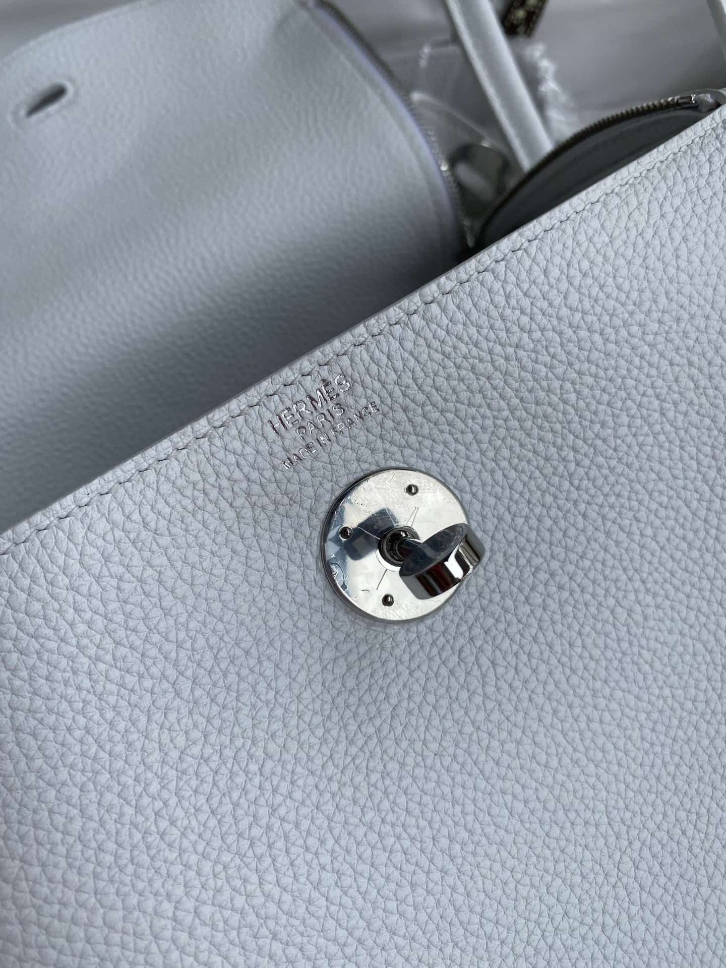 Hermes Lindy 19/26cm Bag Clemence Leather In Blanc Silver-Metal WAX High Customizing Style