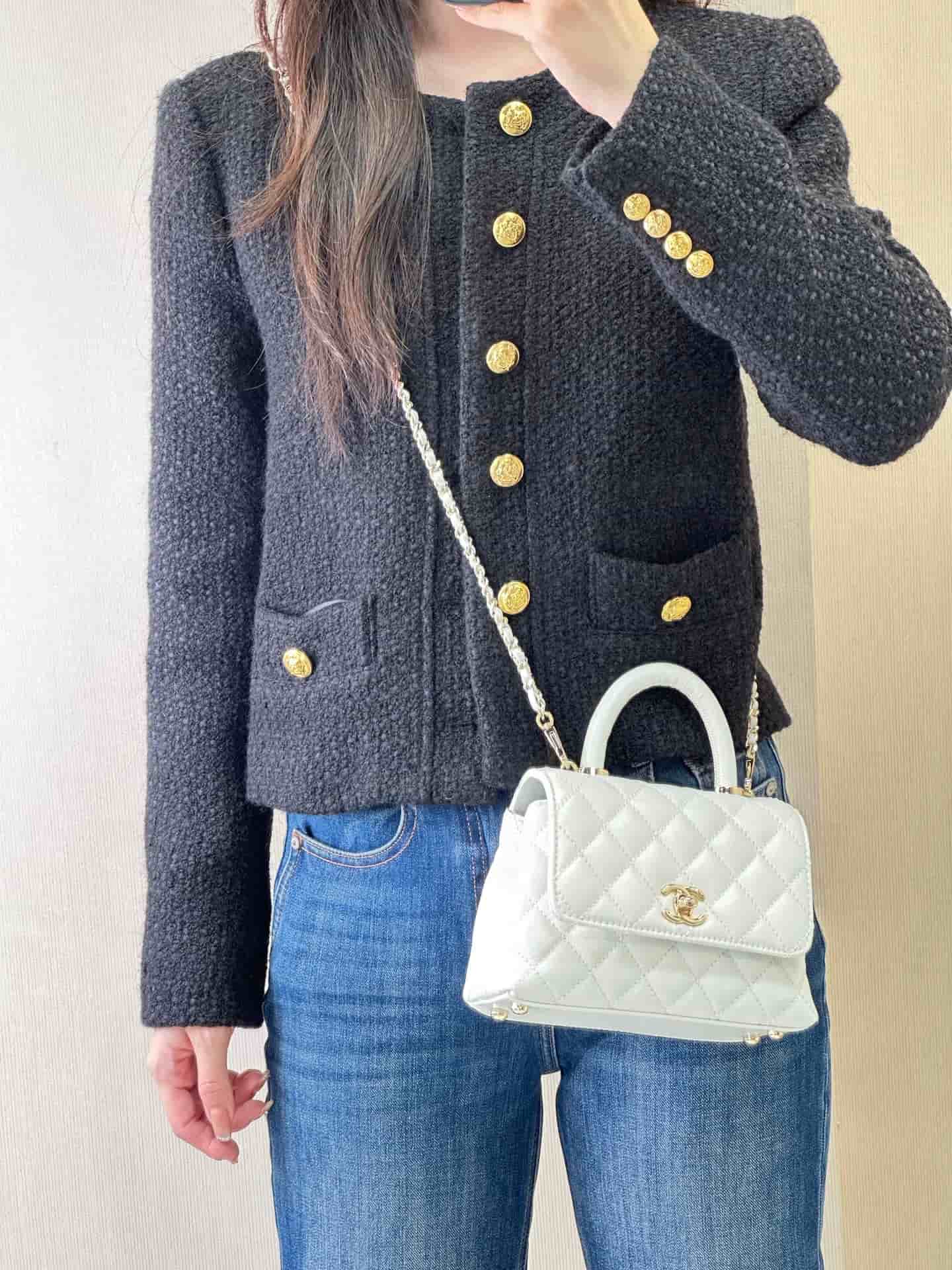 Chanel Mini Flap Bag with Top Handle Grained Calfskin & Gold-Tone Metal AS2215 TOP