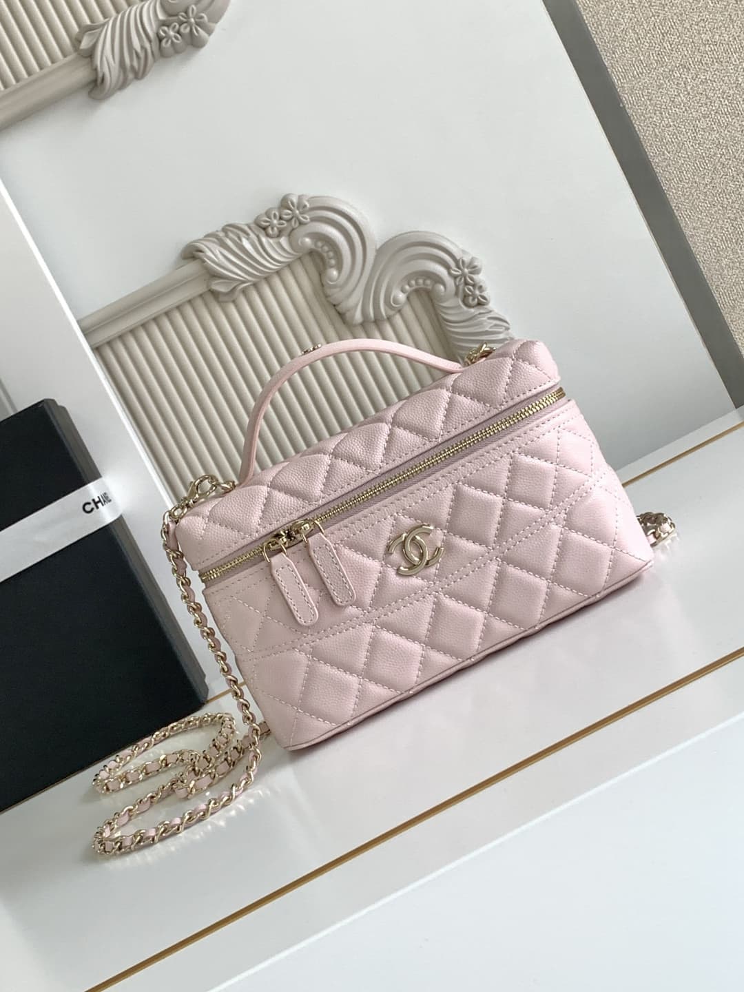 Chanel VANITY WITH CHAIN AP4407 Grained Calfskin & Gold-Tone Metal Pink High