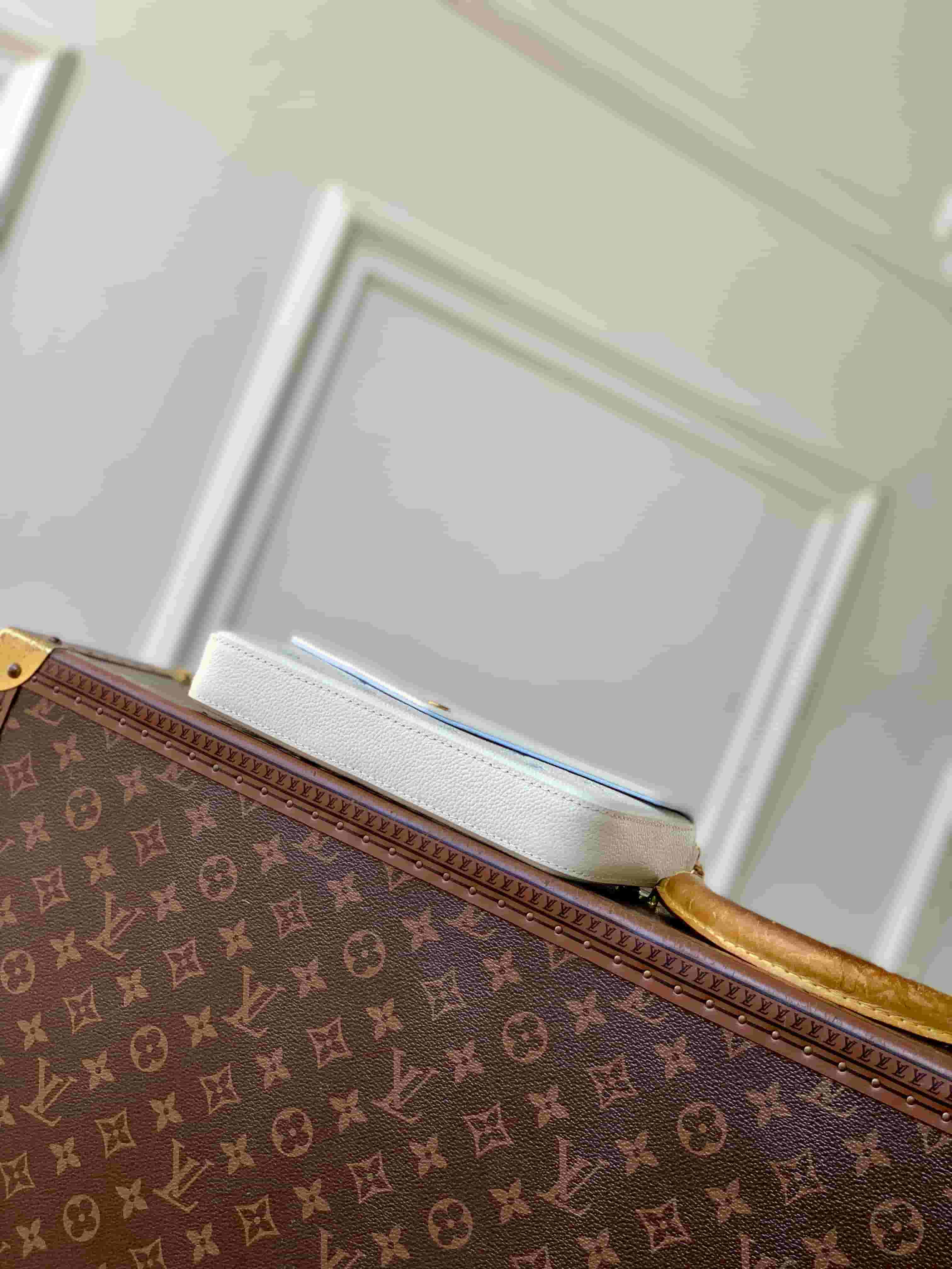 Louis Vuitton Pochette Félicie Monogram Milky White/Blue Embossed grained cowhide leather M28127 High
