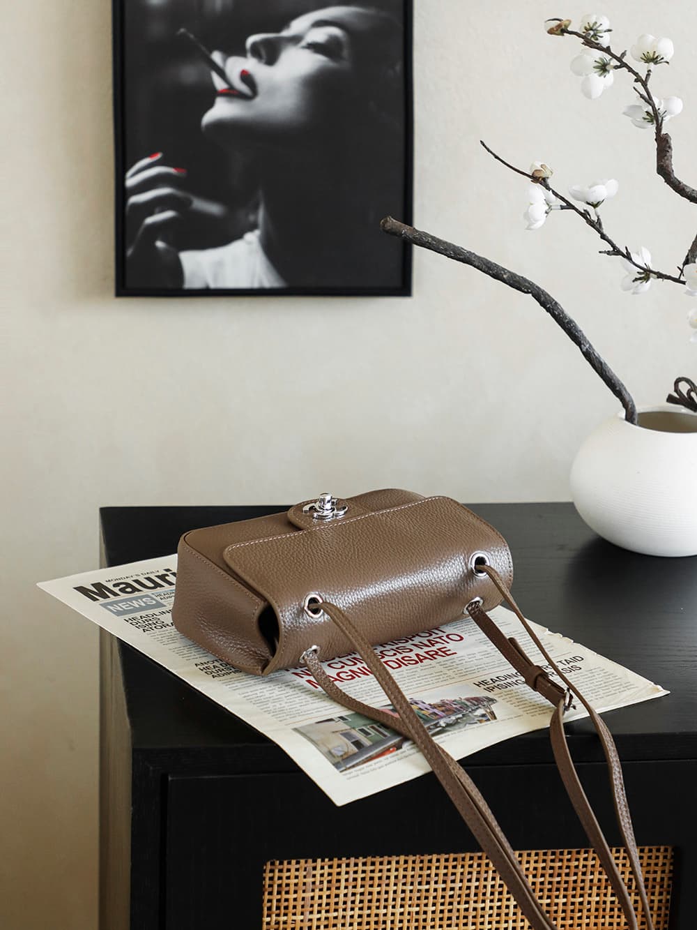 CHANEL Mini flap bag Grained Calfskin&Silver-tone metal Brown AS6573 A