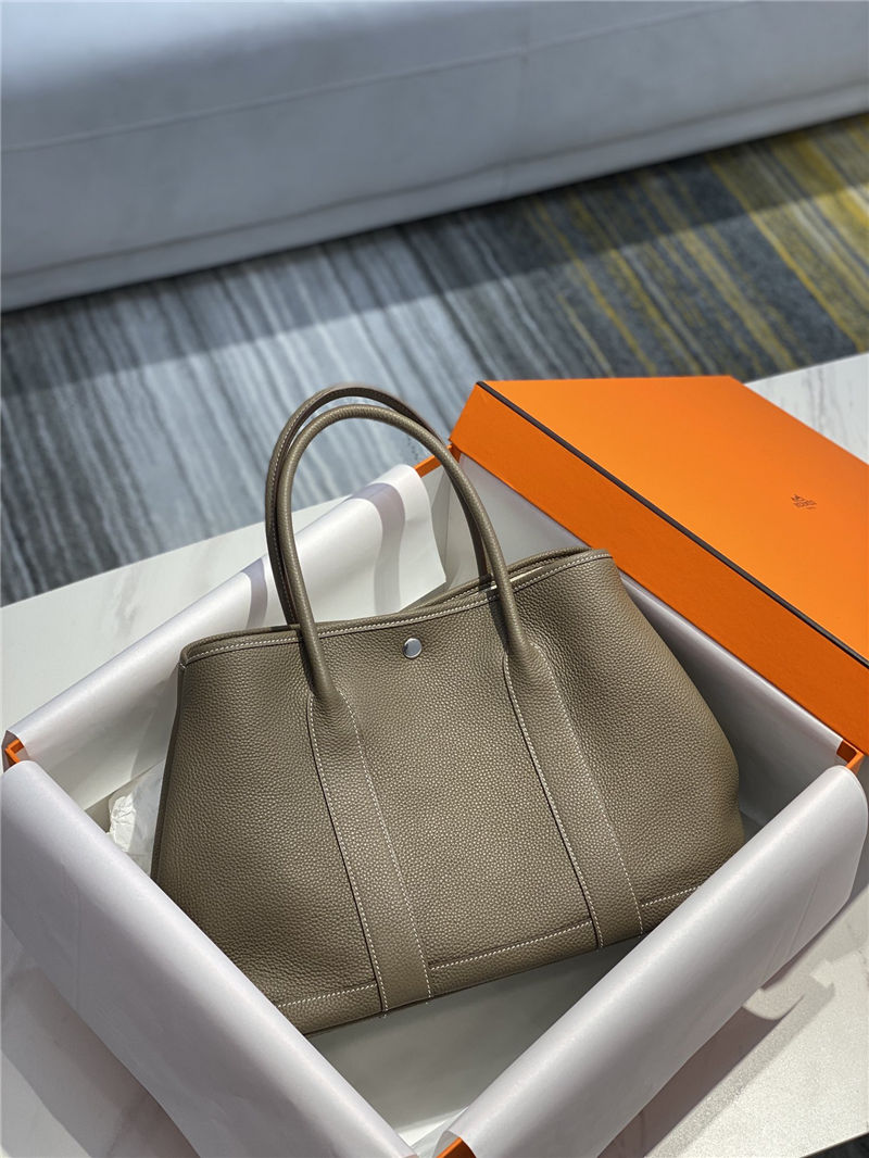 Hermes Garden Party 30/36 Bag Calfskin In Gri Elephant High
