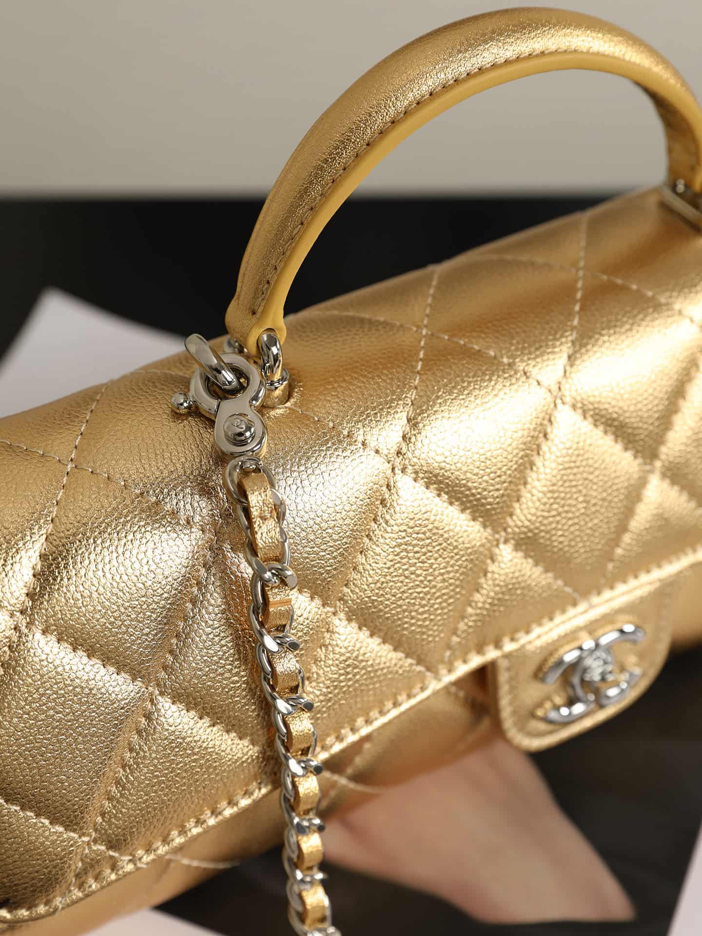 Chanel Clutch with chain Grained Calfskin & Silver-Tone Metal Gold AP5280 A