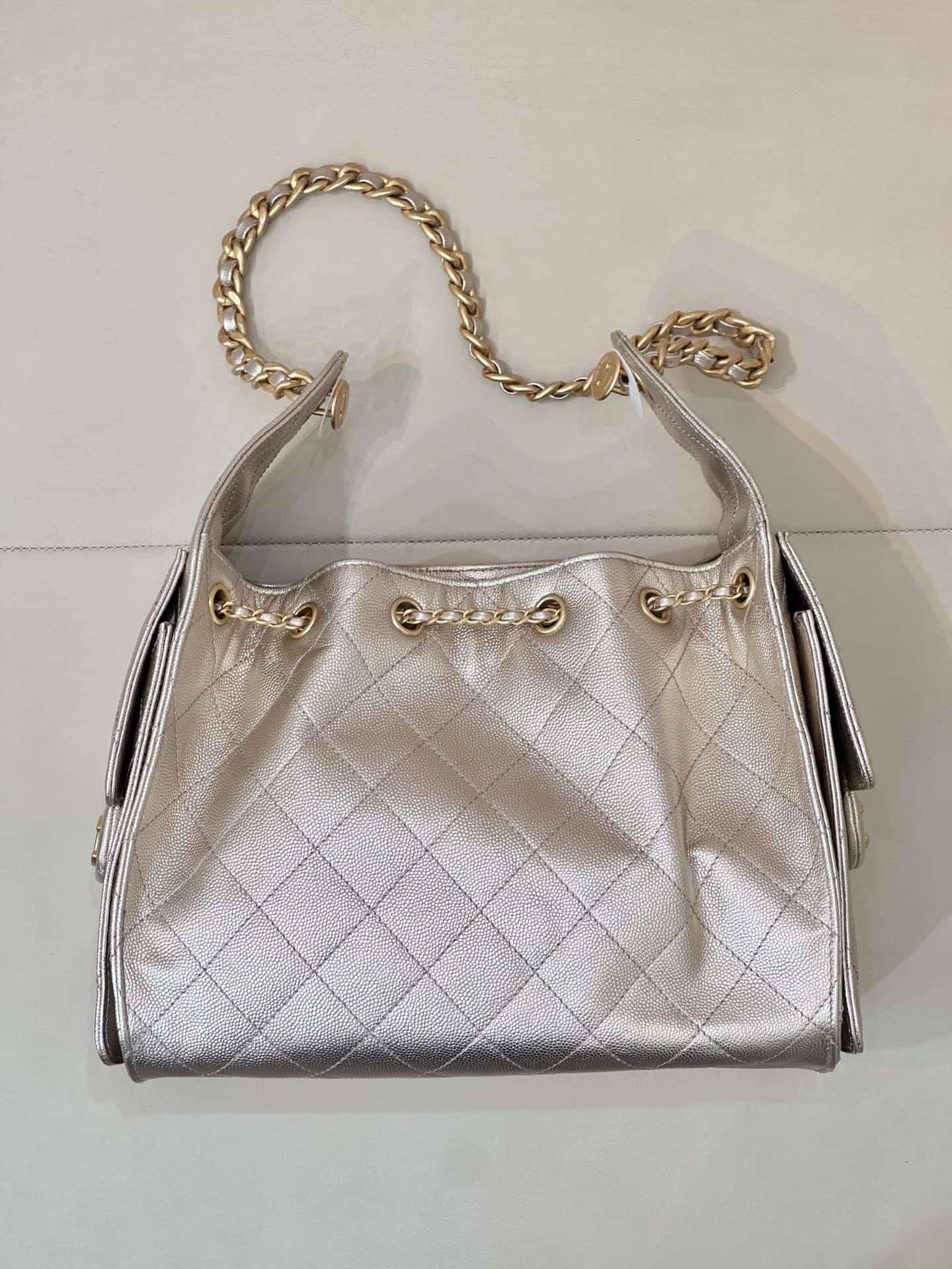 Chanel 25 Small Hobo handbag AS5293 Grained Calfskin & Gold-tone Metal Silver TOP