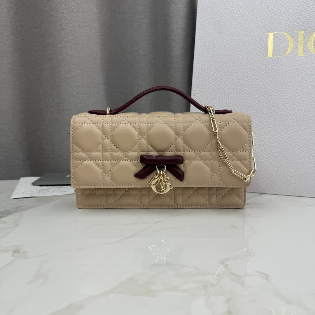 My Dior Mini Bag Beige Cannage Lambskin With Leather Bow High