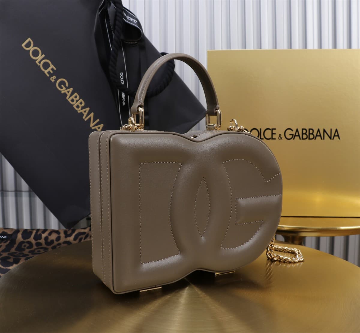 Dolce & Gabbana dark brown leather DG Logo handbag high