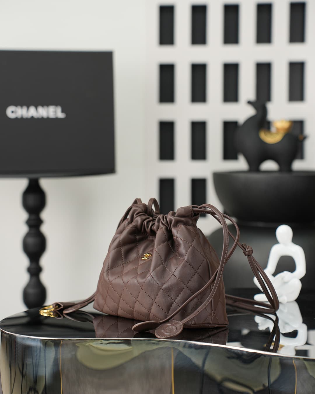 Chanel Clutch with Leather Strap Lambskin & Gold-tone Metal AP5228 Coffee  A