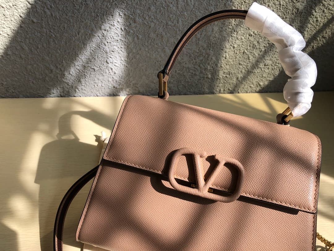 Valentino Small Vsling Handbag In Beige Grainy Calfskin High