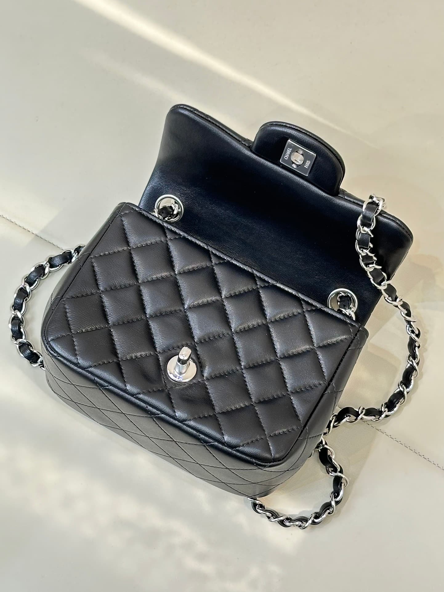 CHANEL Super Mini Classic Handbag Lambskin & Silver-Tone Metal A35200 Black TOP