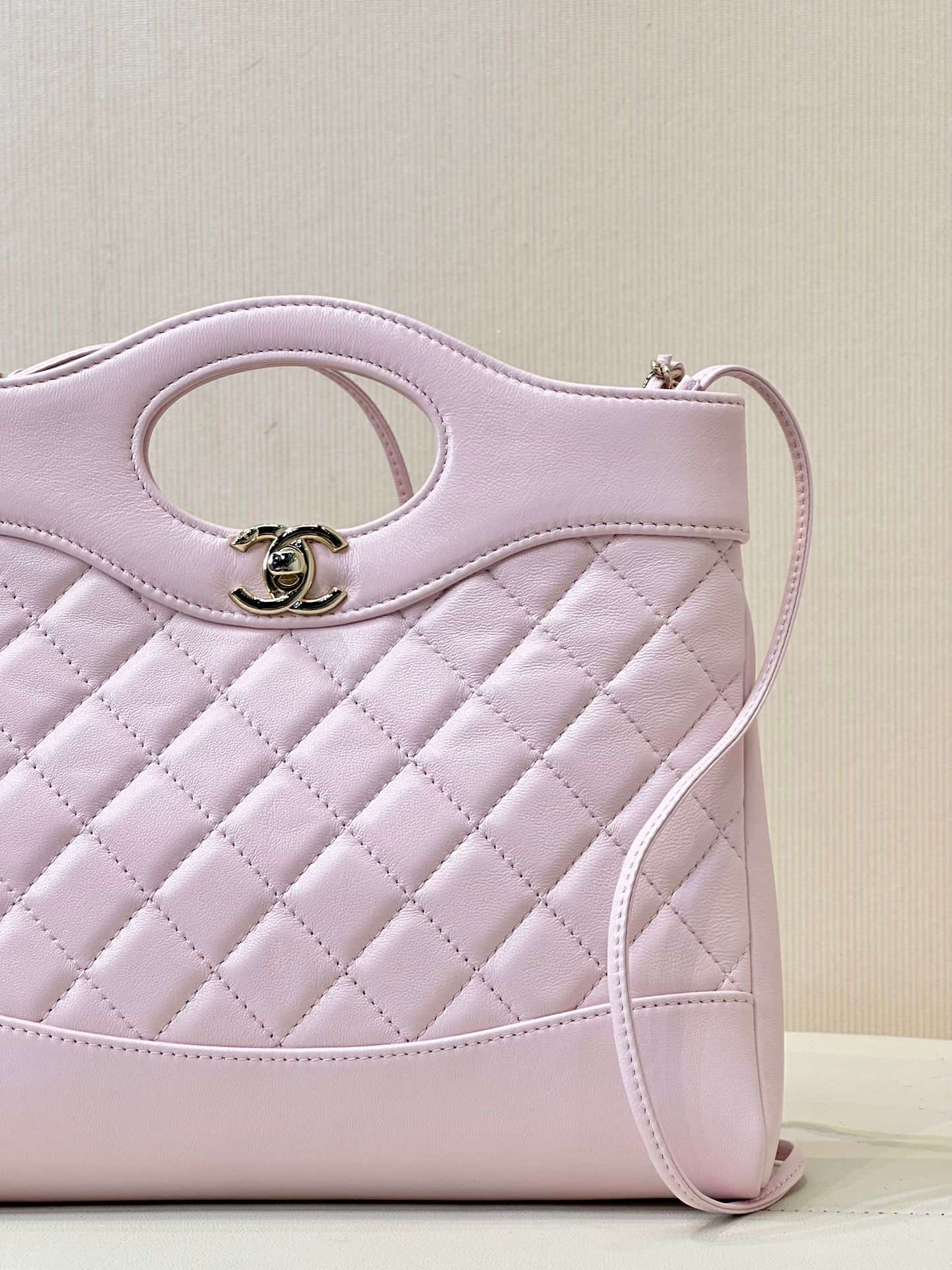CHANEL 31 Mini Shopping Bag Shiny Calfskin & Gold-Tone Metal AS4133 Pink TOP