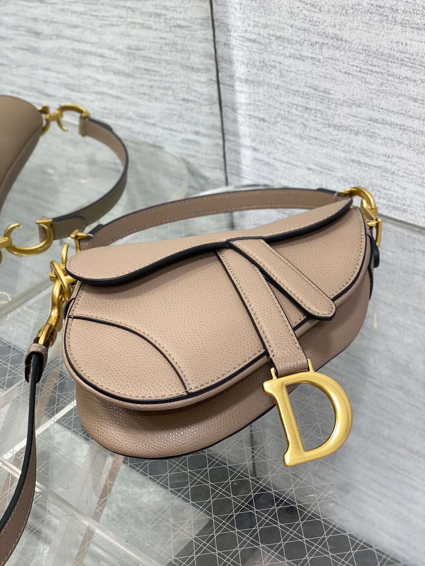 Mini SADDLE BAG Grained Calfskin Warm Taupe High
