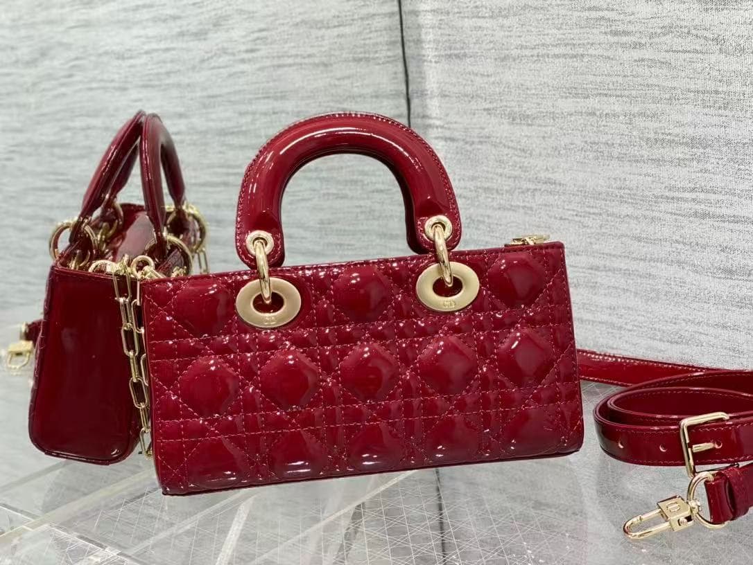 Small Lady D-Joy Bag Cherry Red Patent Cannage Calfskin High
