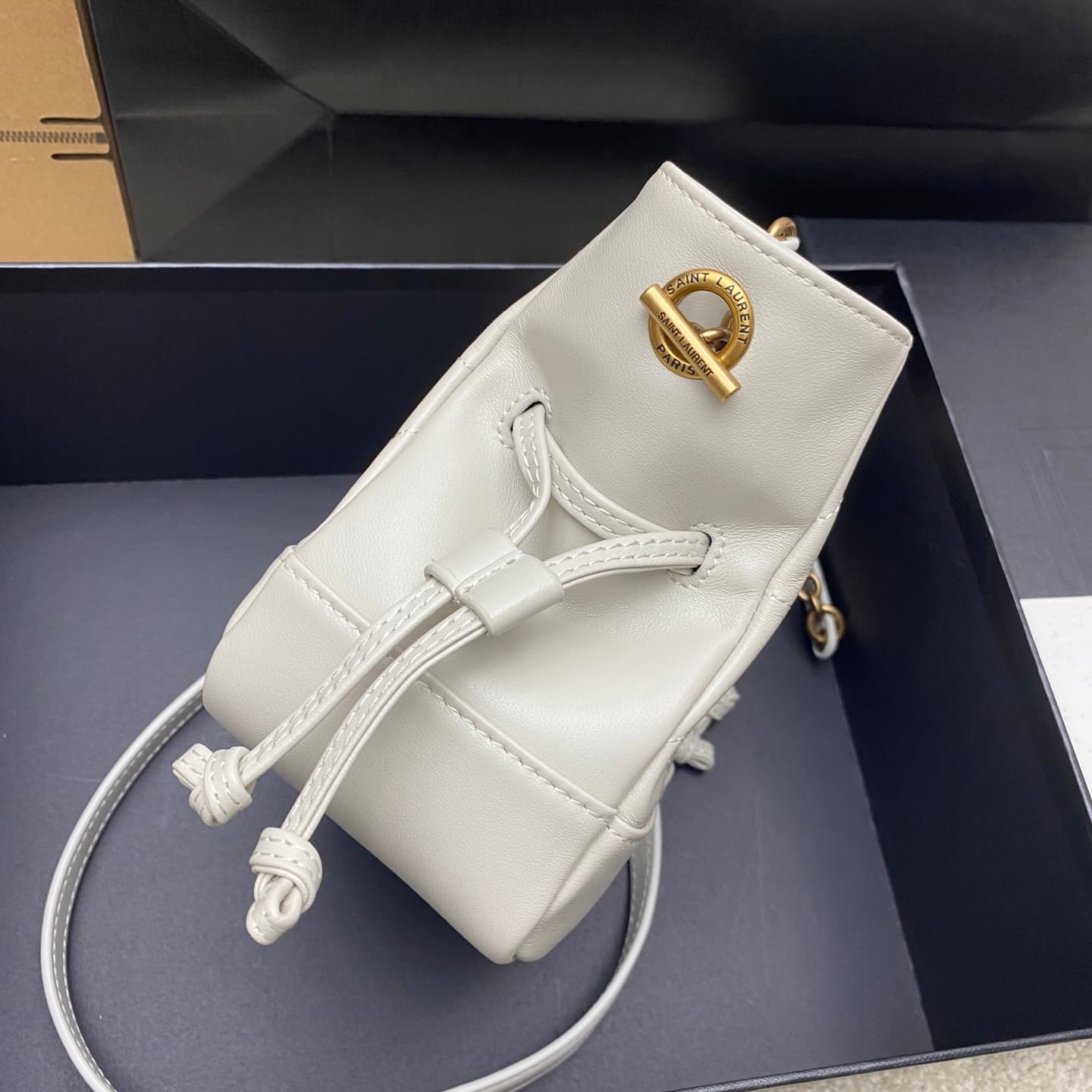 Saint Laurent Jamie Mini Leather Bucket Bag White Lambskin 859174 High