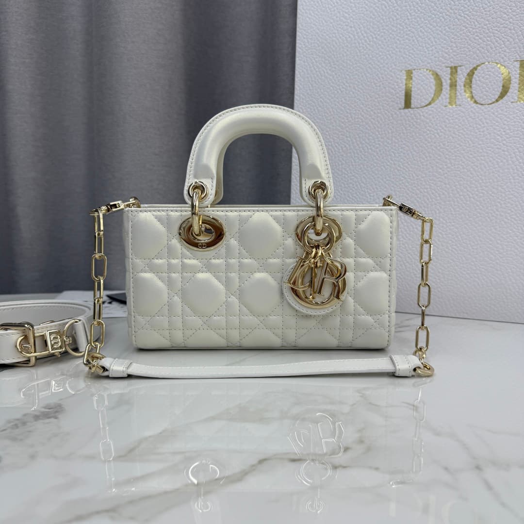 Dior Lady D-Joy Bag Pearlescent White Cannage Lambskin M0636 High