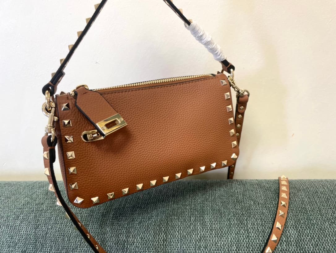 Valentino Garavani Mini Rockstud crossbody bag in Caramel Grained Calfskin High