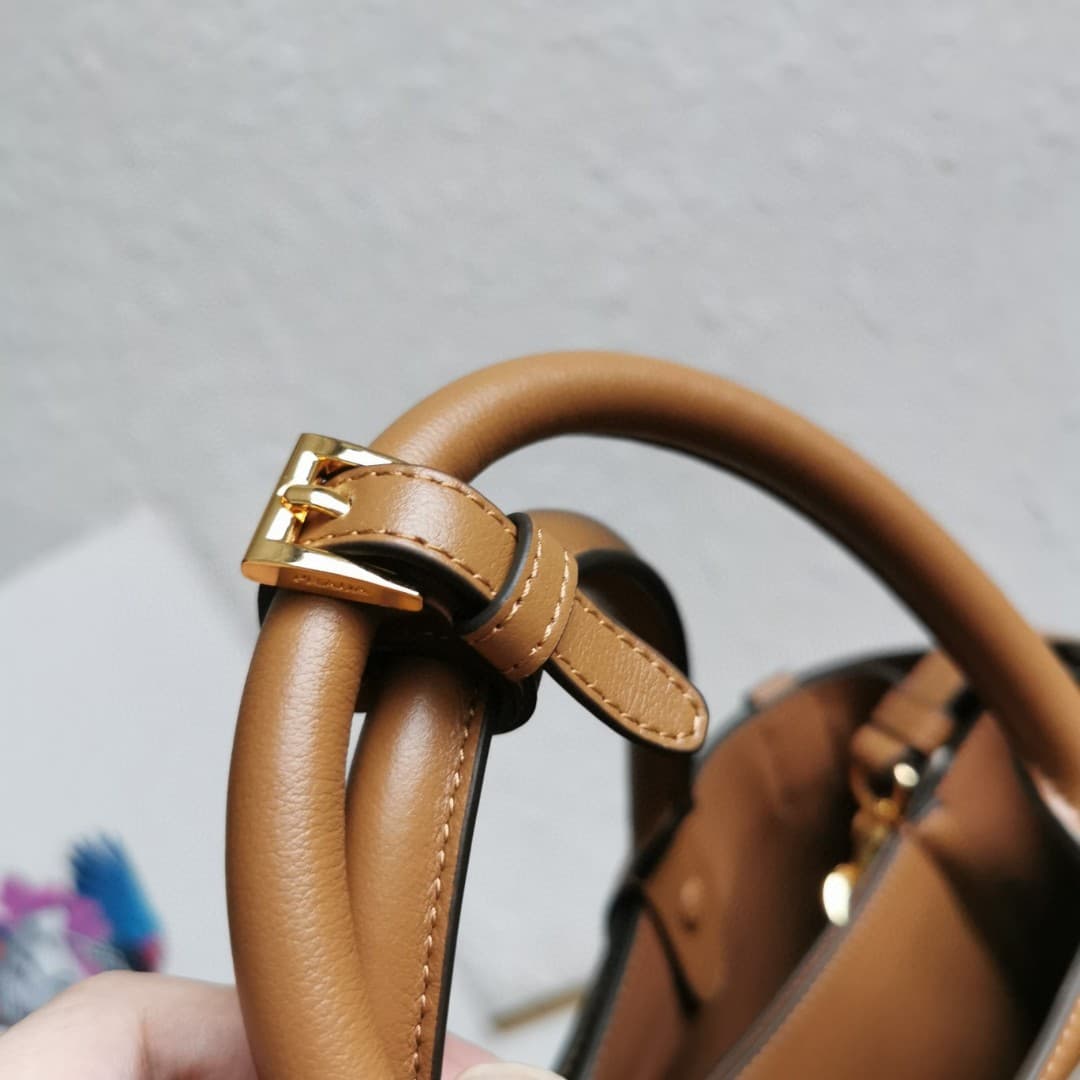 Prada Buckle small leather handbag with belt 1BA434 Caramel High
