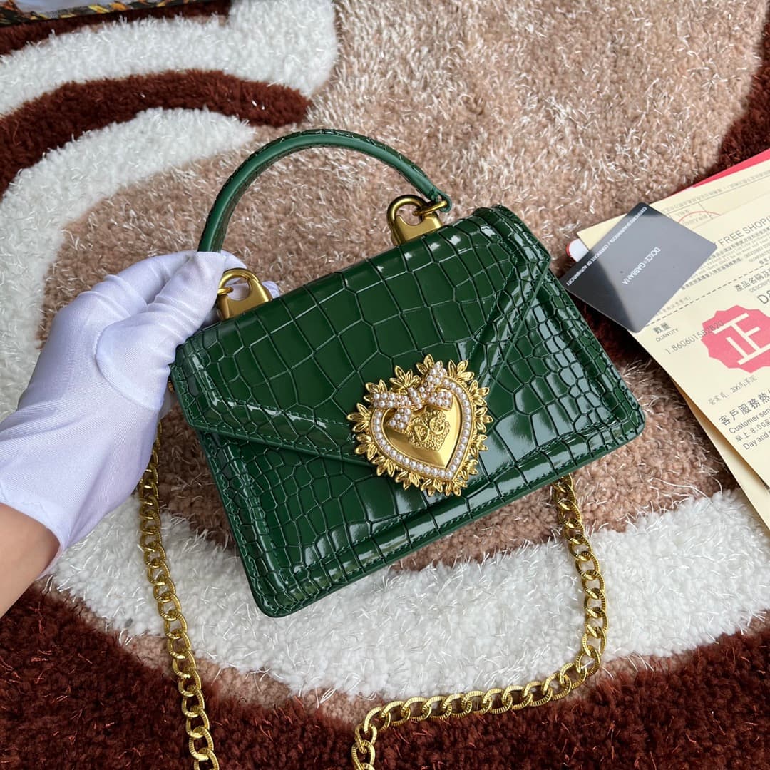 Dolce & Gabbana Small Devotion bag in crocodile-effect calfskin Green High