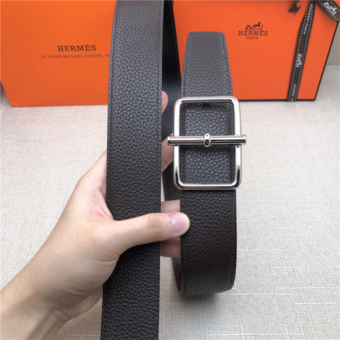 Hermes Batonnet belt buckle & Reversible leather strap 32/38 mm Togo Coffee High