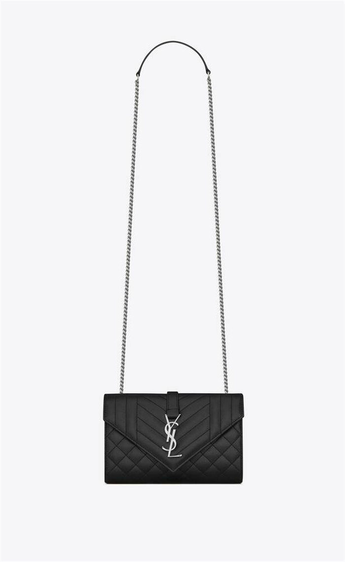 ENVELOPE SMALL BAG IN MIX MATELASSÉ GRAIN DE POUDRE EMBOSSED LEATHER Black-Silver High