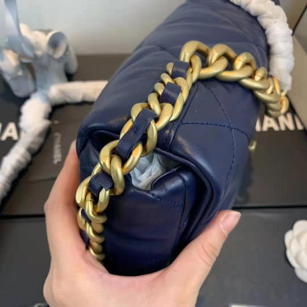 Large Chanel 19 Flap Bag Lambskin Navy High