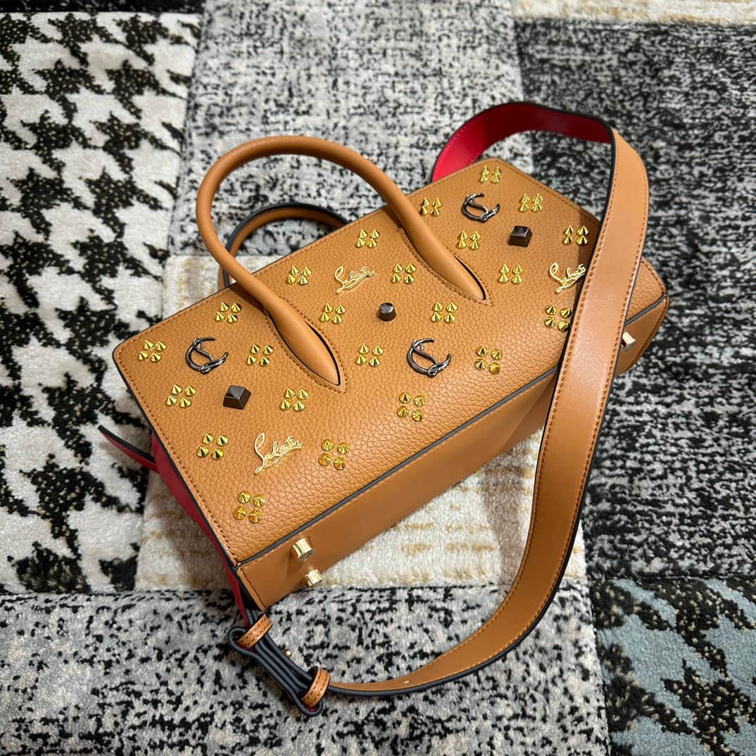 Christian Louboutin Paloma leather tote bag in brown with spikes &studs High