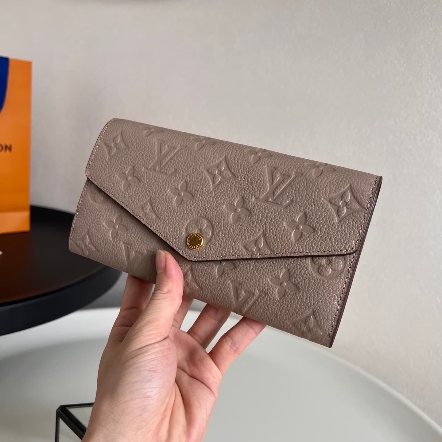 Louis Vuitton Sarah Wallet Touterelle Beige Monogram Empreinte Leather M82256 High