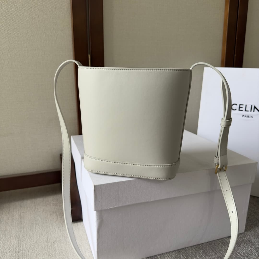 CELINE Small Bucket Bag in White Smooth Calfskin Leather High