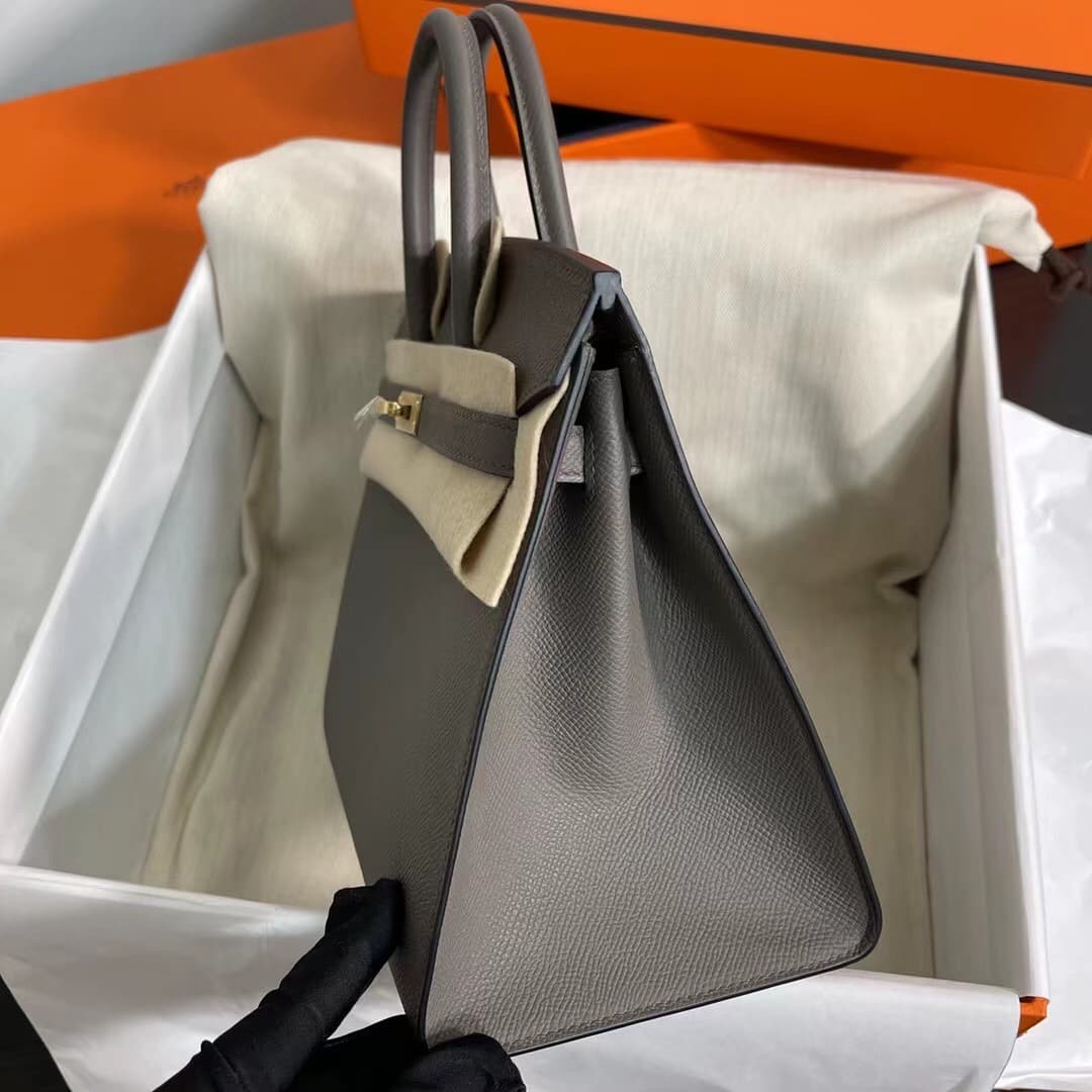 Hermes Birkin Sellier Bag 25/30cm Epsom Leather WAX Gris Meyer High