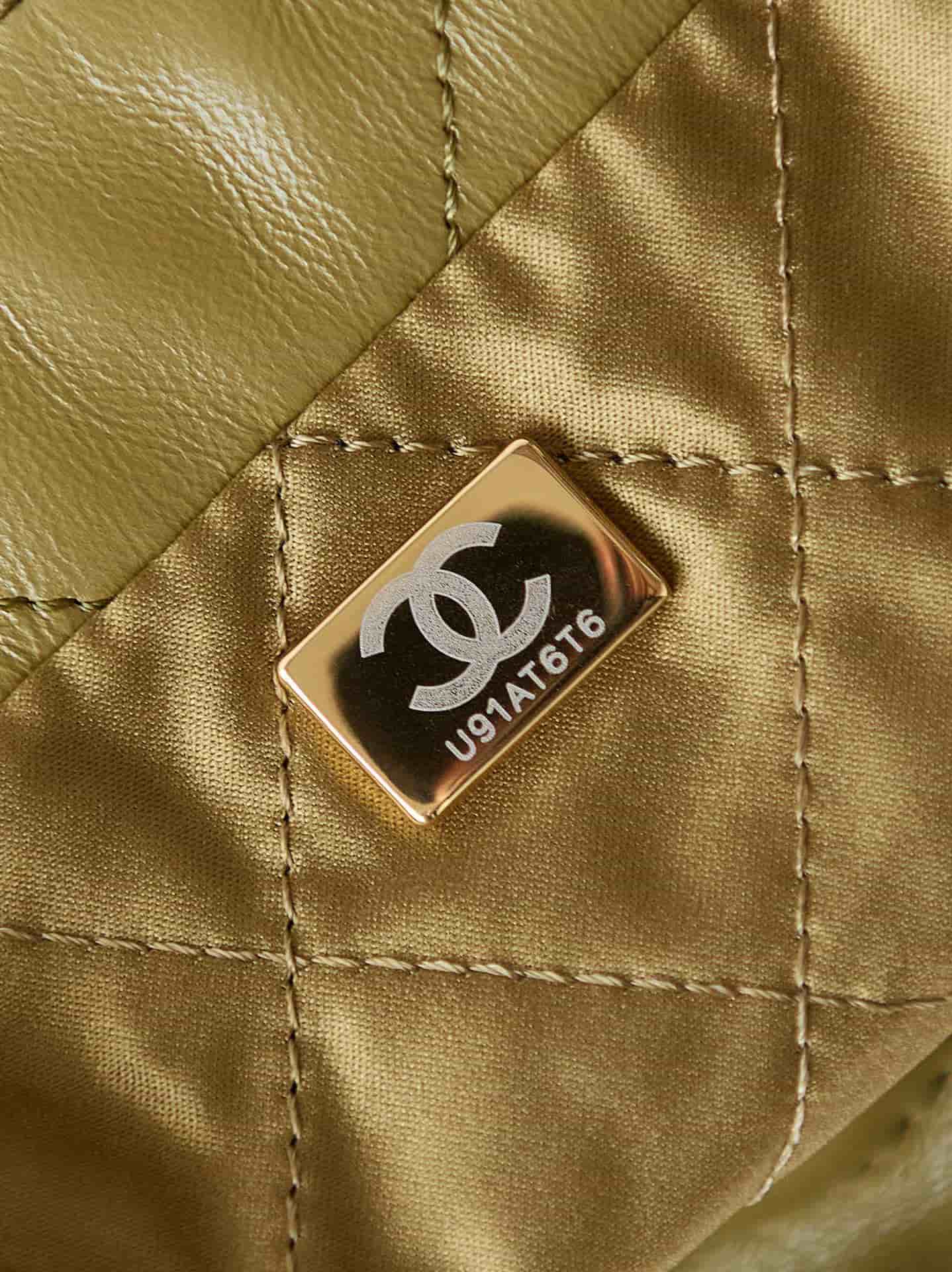 Chanel 22 MINI HANDBAG Shiny Calfskin Brown & Gold-Tone Metal AS3980 A