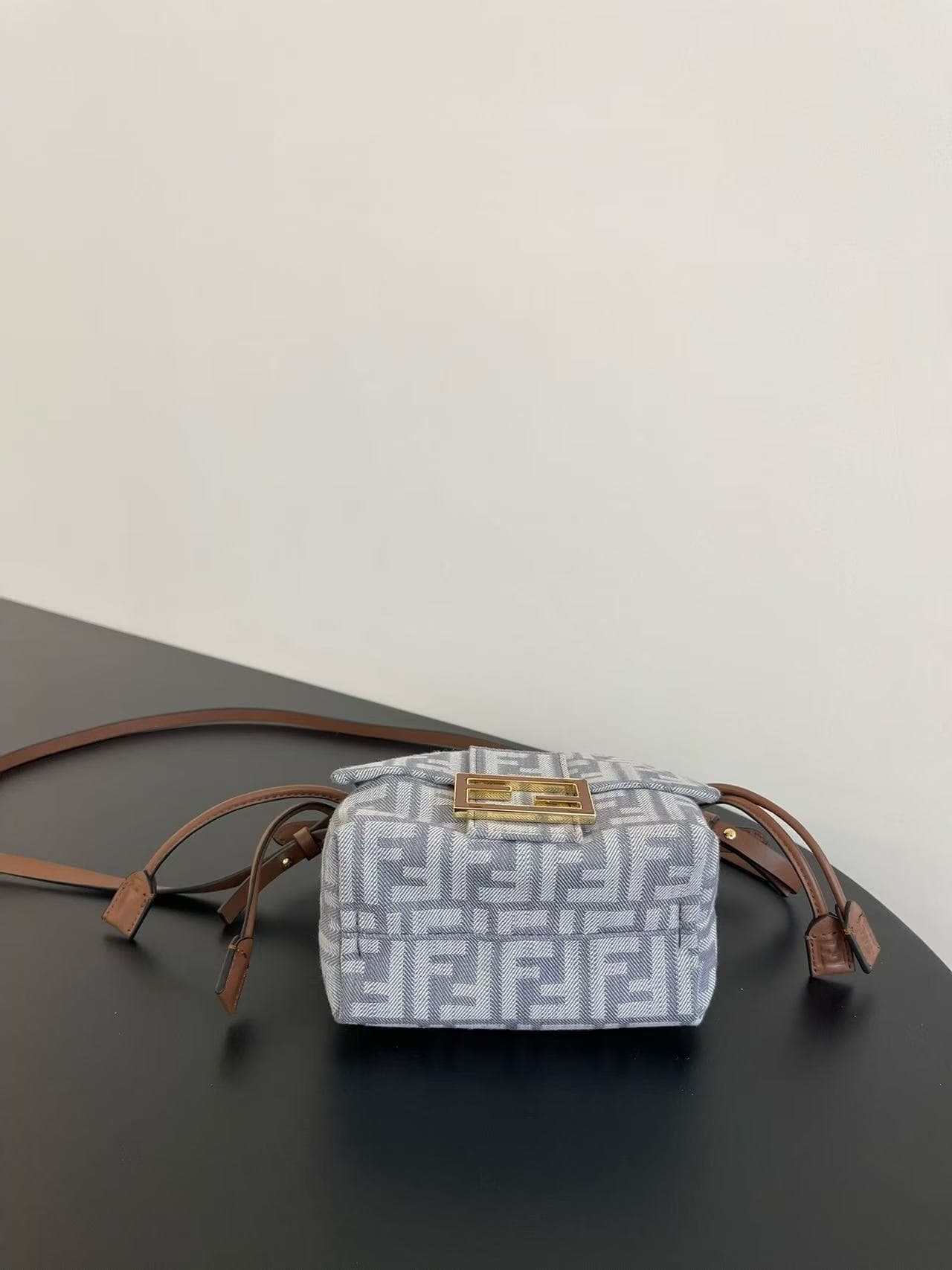 Fendi Small Mamma Baguette bag in blue denim-effect FF jacquard High