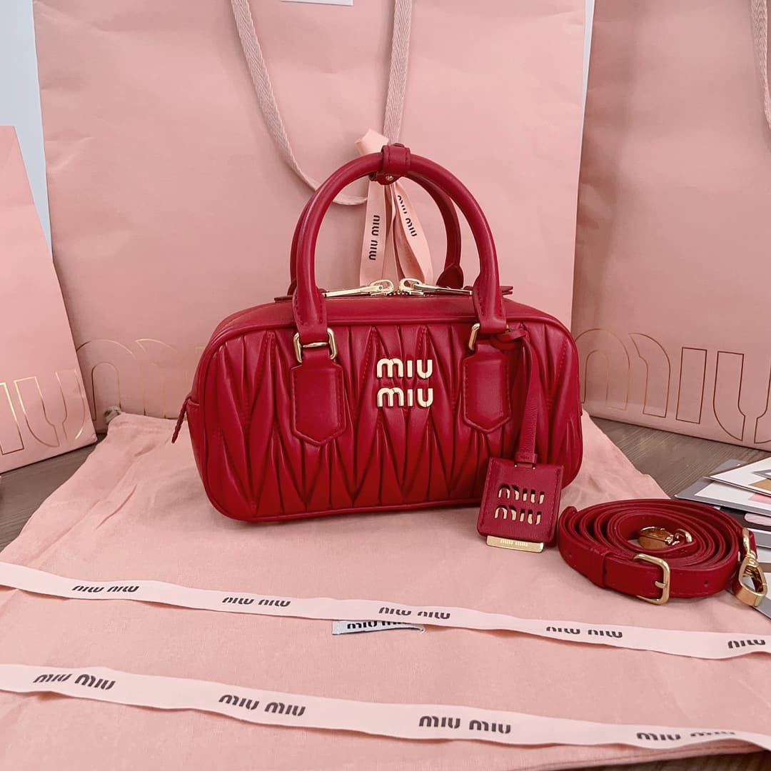 Miu Miu Arcadie matelassé nappa leather bag 5BB142 Red High