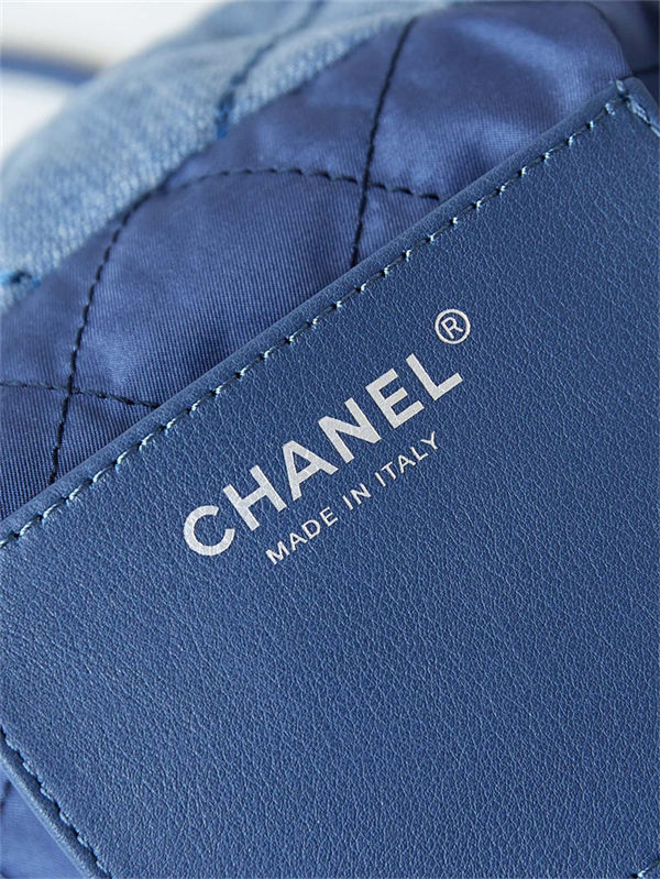 Chanel 22 MINI HANDBAG Washed Denim & Silver-Tone Metal Blue AS3980 A