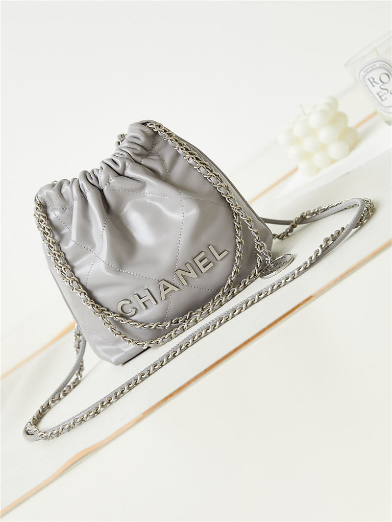 Chanel 22 MINI HANDBAG Shiny Calfskin Grey & Silver-Tone Metal AS3980 A
