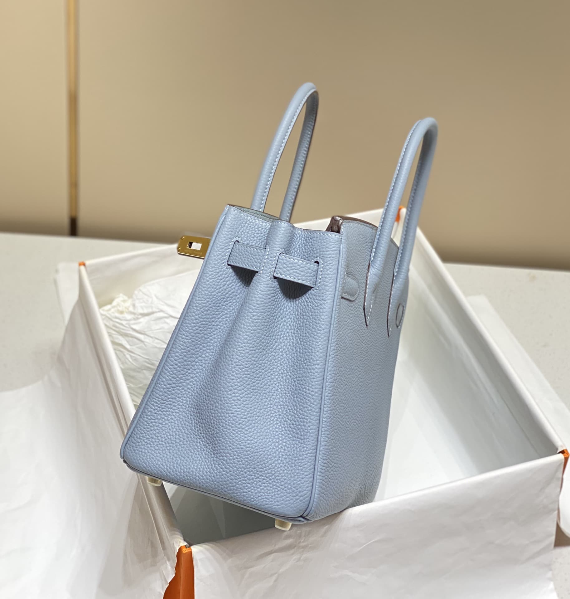 Hermes Birkin 25/30/35cm Bag Calfskin Silver/Gold Metal In Lt-Blue High