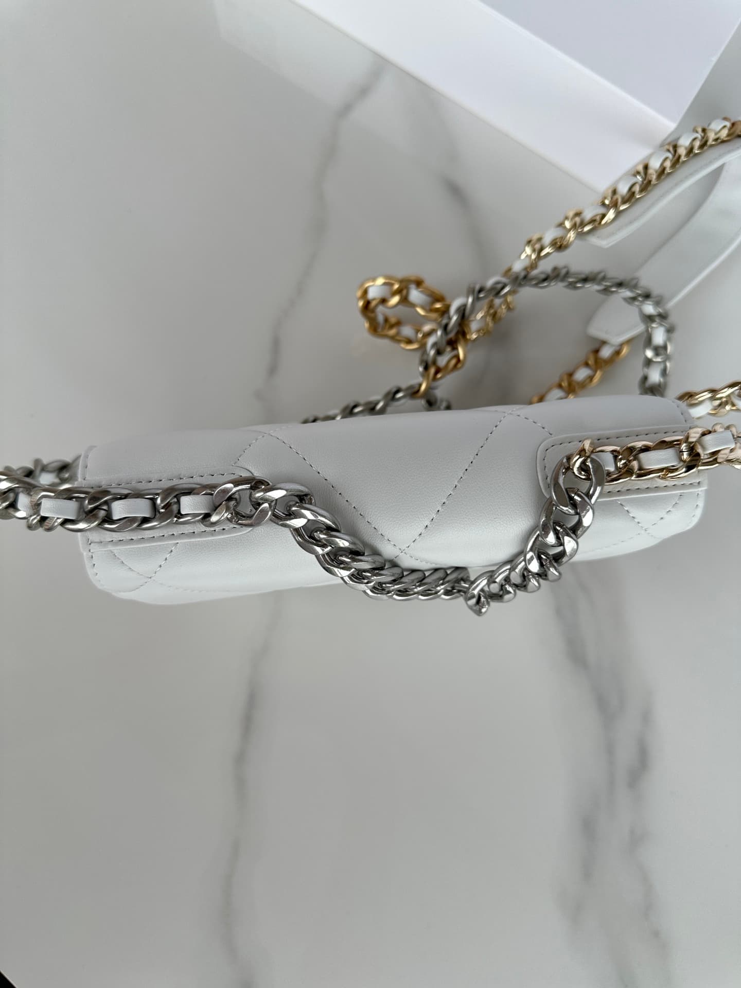 Chanel Wallet on Chain Lambskin Leather & Silver-Tone Metal White AP0957 A