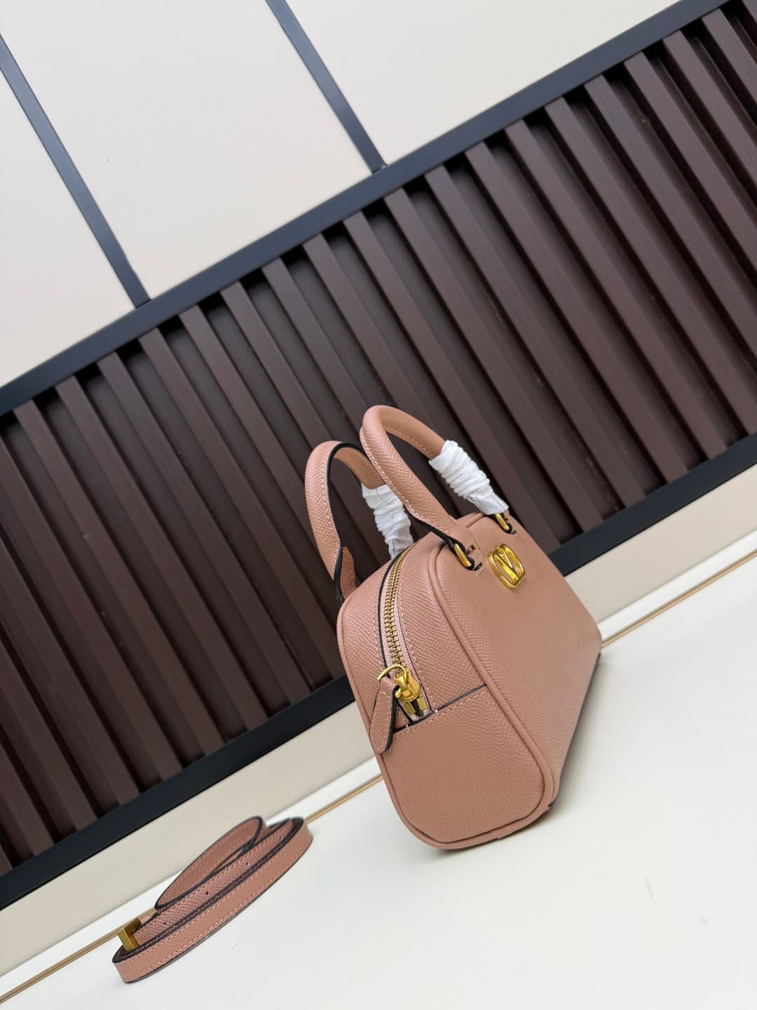 Valentino VLogo Signature Mini Bowling Bag in Grainy Calfskin Nude High