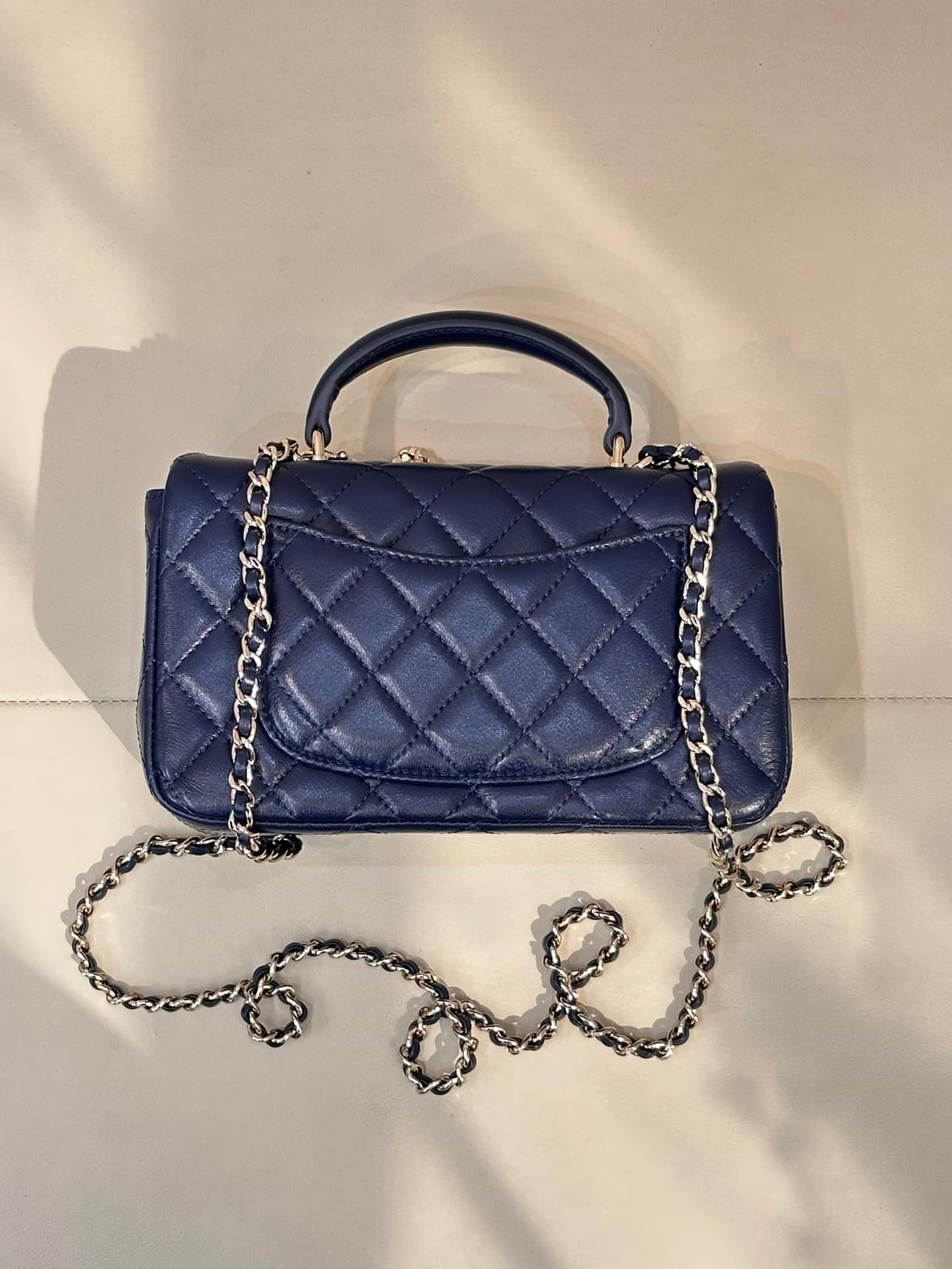Chanel Mini Classic Handbag Lambskin Strass & Gold-Tone Metal AS2431 dark blue TOP