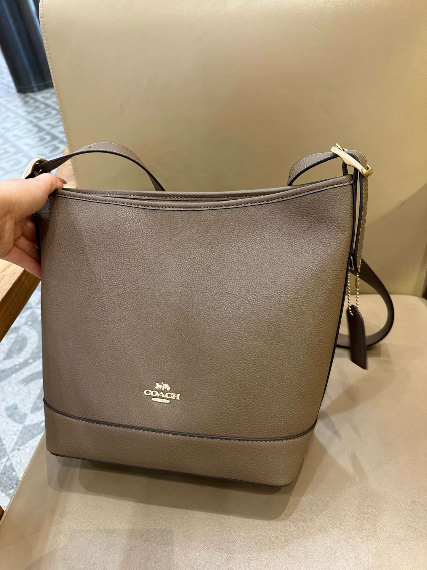 Coach Jude Duffle Bag in Grained Calfskin with Dark Stone Leather High