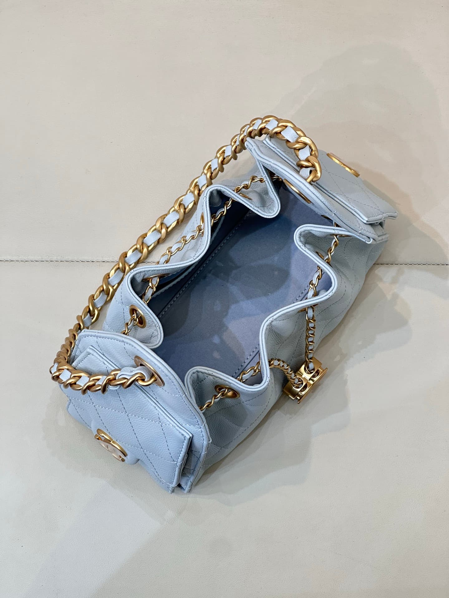 CHANEL 25 Mini Handbag AS5631 Grained Calfskin & Gold-tone Metal Light Blue TOP