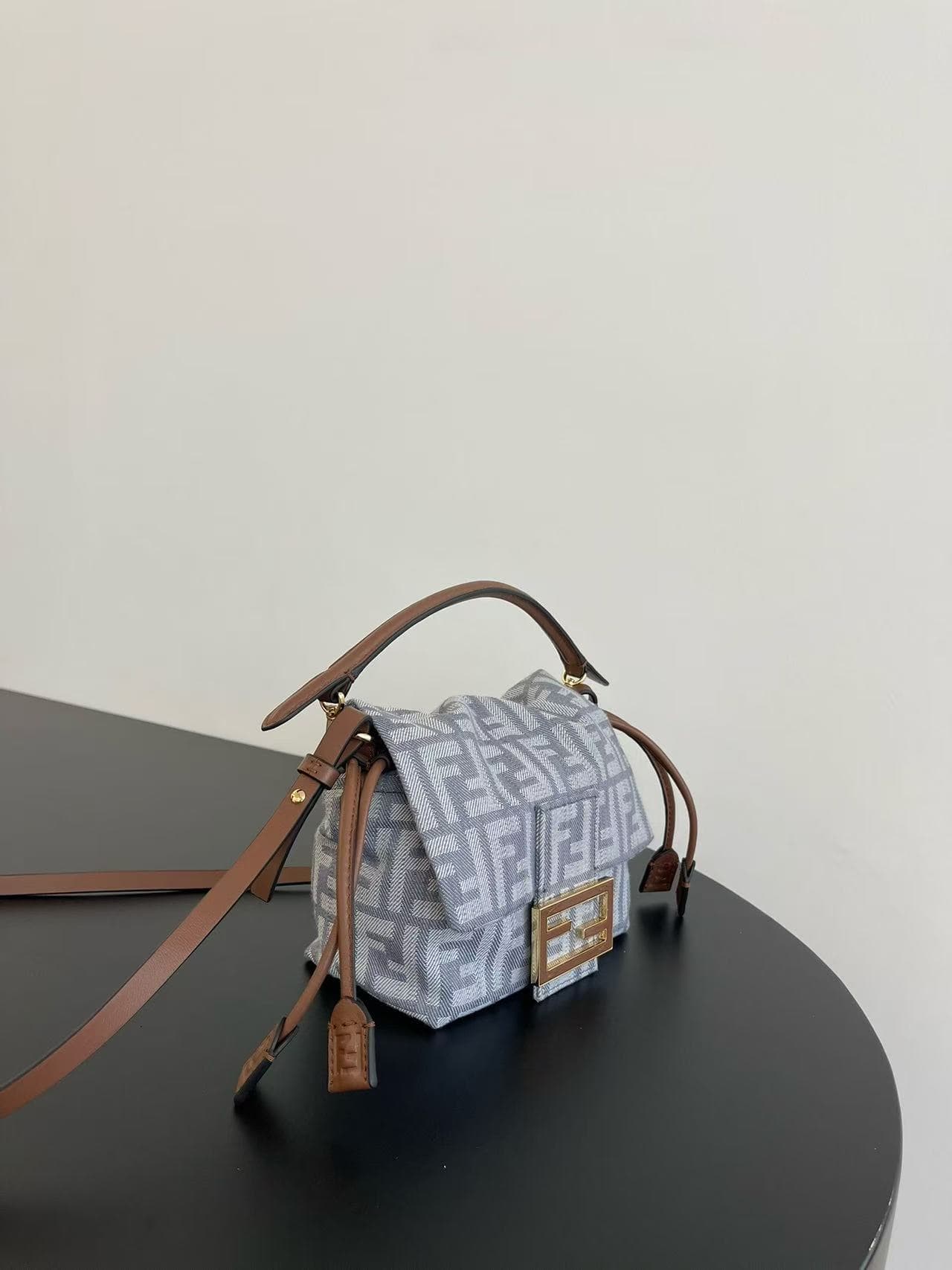 Fendi Small Mamma Baguette bag in blue denim-effect FF jacquard High