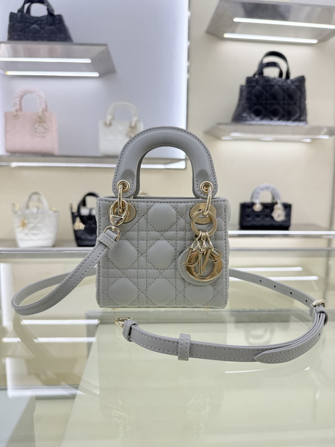 MICRO LADY Dior BAG Cannage Lambskin Grey High