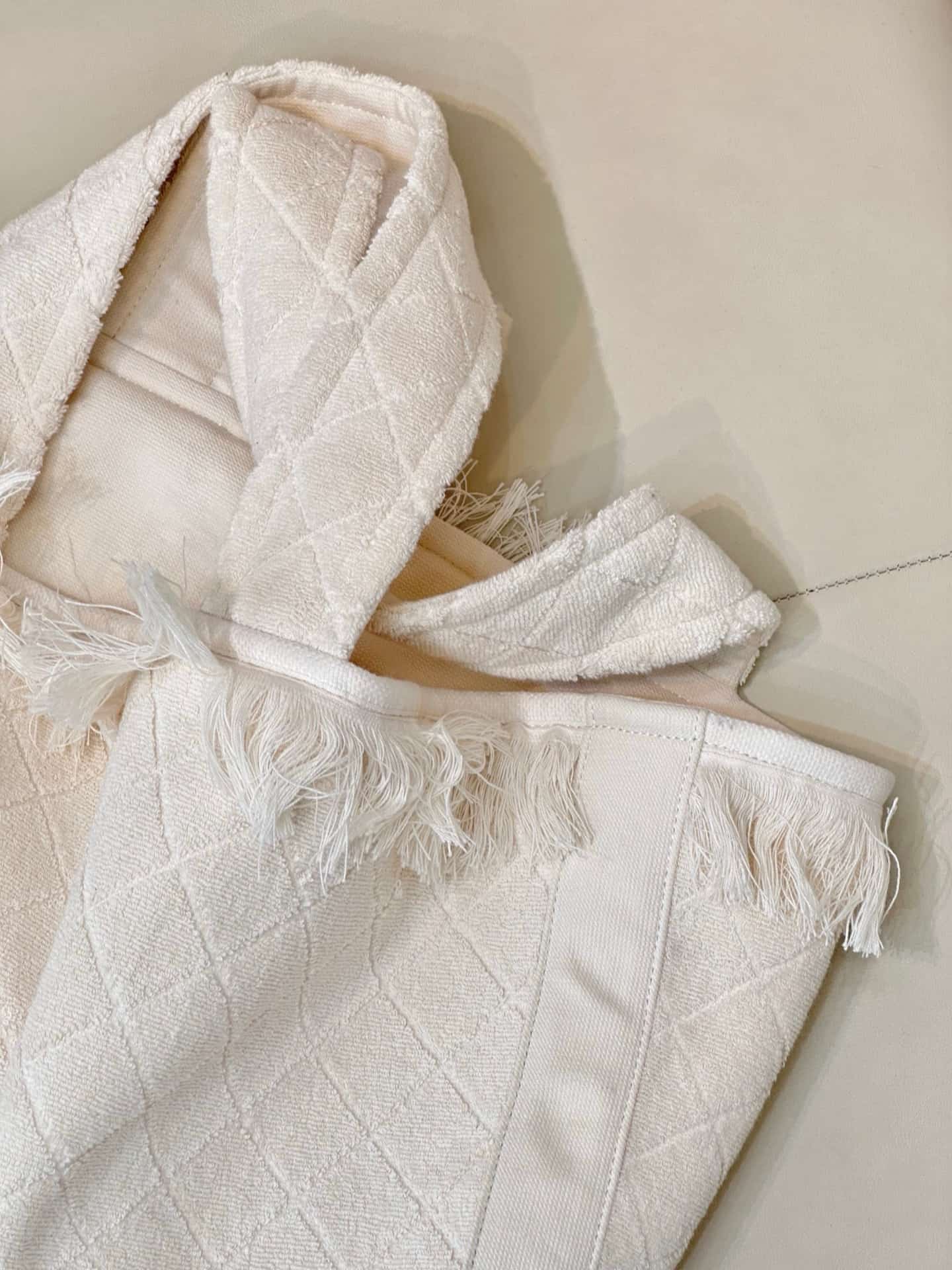 Chanel Beach Hobo Handbag Quilted White Terry Cloth TOP